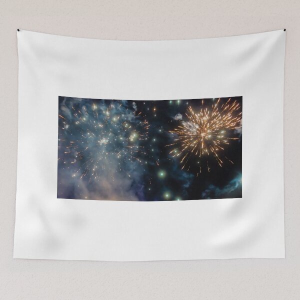 Item preview, Night Fireworks Show With Bright Spark Trails And Smoke Illumination Against The Dark Sky designed and sold by Nmallia.