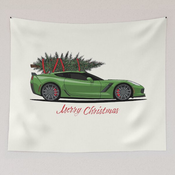 Item preview, Chevy Corvette C7 Green Holiday Illustration designed and sold by blackdogshop.