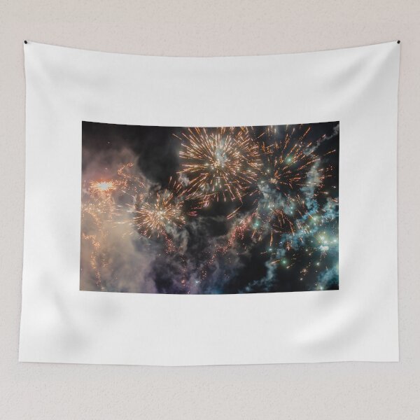Item preview, Night Fireworks Show With Bright Spark Trails And Smoke Illumination Against The Dark Sky designed and sold by Nmallia.