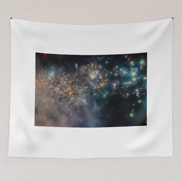 Item preview, Night Fireworks Show With Bright Spark Trails And Smoke Illumination Against The Dark Sky designed and sold by Nmallia.