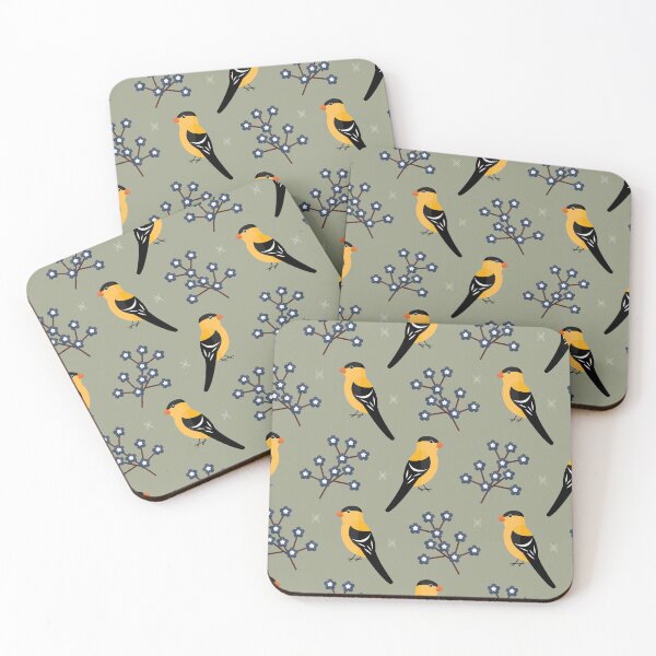 Item preview, American goldfinches on green designed and sold by reneesillus.
