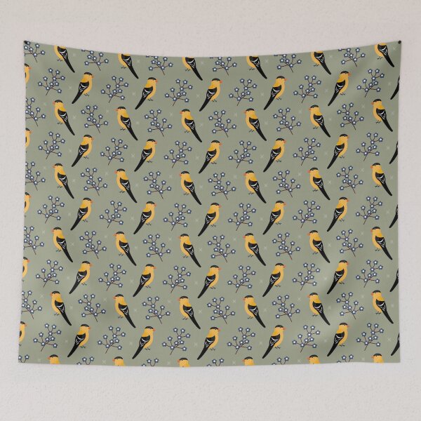 Item preview, American goldfinches on green designed and sold by reneesillus.
