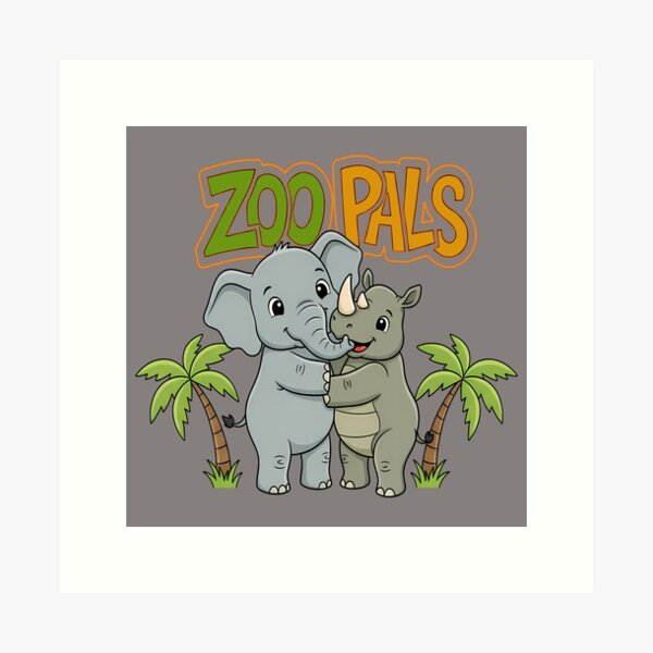 Item preview, Elephant and Rhino - Cute Safari Friendship - Zoo Pals designed and sold by Art-Arcade6.