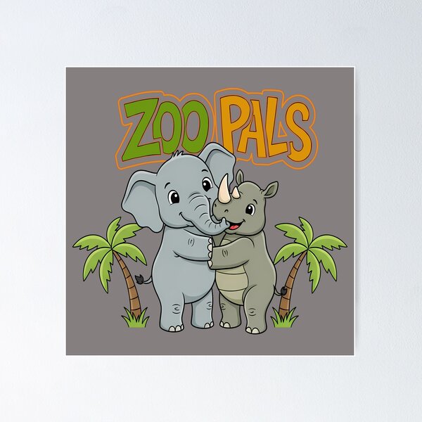Item preview, Elephant and Rhino - Cute Safari Friendship - Zoo Pals designed and sold by Art-Arcade6.