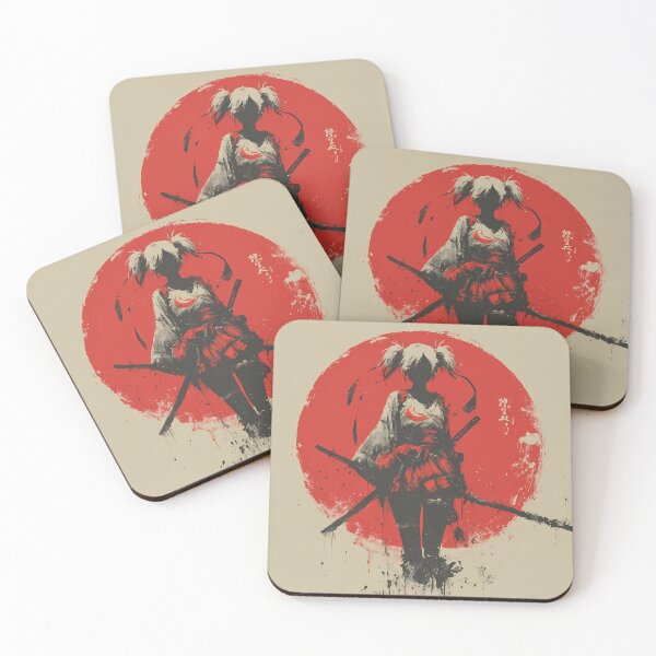 Item preview, Crimson Sun Onna-Bugeisha • Anime Samurai Woman Ink Splash Art designed and sold by NeonHorizon Studio.