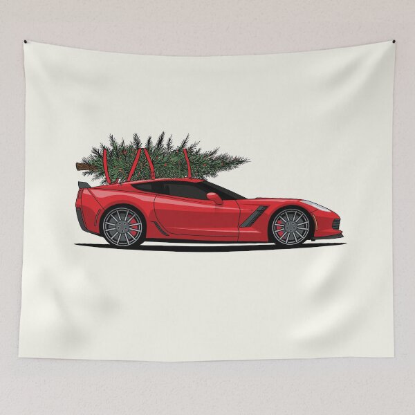 Item preview, Ilustración navideña del Chevy Corvette C7 rojo designed and sold by blackdogshop.
