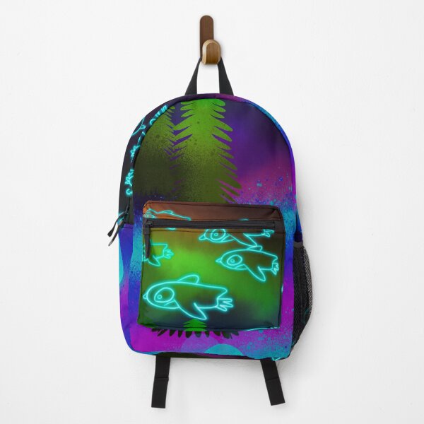 Item preview, : "Neon Aurora Penguins - Glowing Cyan Flock Over Forest Pines Pattern designed and sold by TheArtOfTreble.