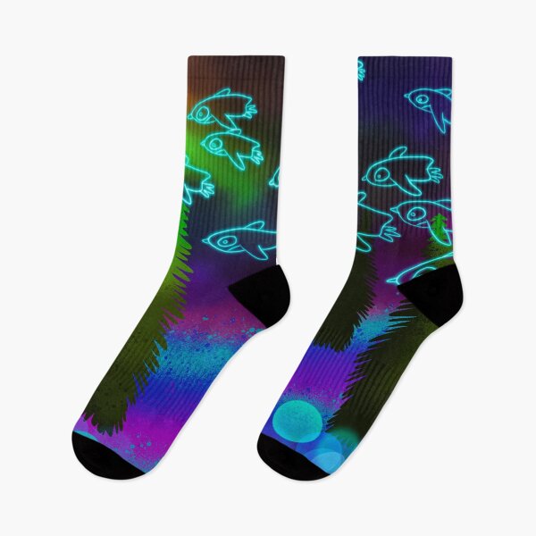 Item preview, : "Neon Aurora Penguins - Glowing Cyan Flock Over Forest Pines Pattern designed and sold by TheArtOfTreble.