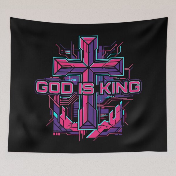 Item preview, Christian Cyberpunk God Is King Neon Cross Future 2026 designed and sold by MarCinu Art.