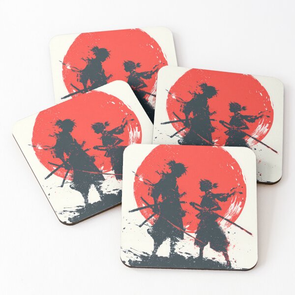 Item preview, Shadow Ronin Pair • Crimson Sun Samurai Duo Anime Silhouette Art designed and sold by NeonHorizon Studio.