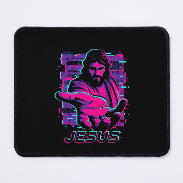 Item preview, Jesus Cyberpunk Glitch Art Neon Messiah Synthwave designed and sold by MarCinu Art.
