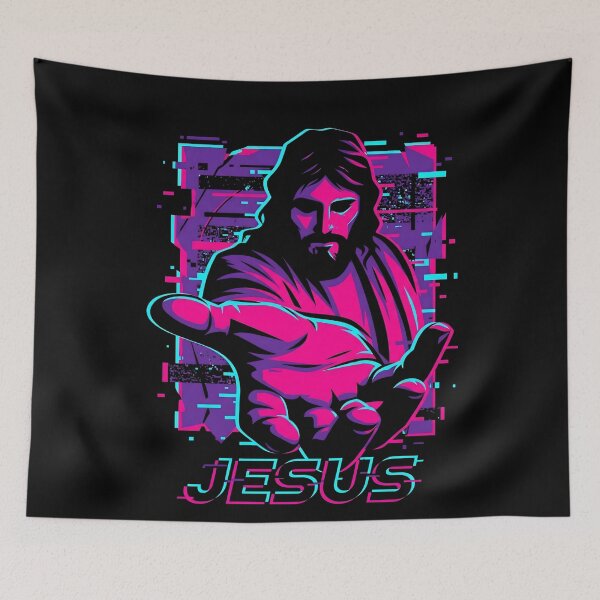 Item preview, Jesus Cyberpunk Glitch Art Neon Messiah Synthwave designed and sold by MarCinu Art.