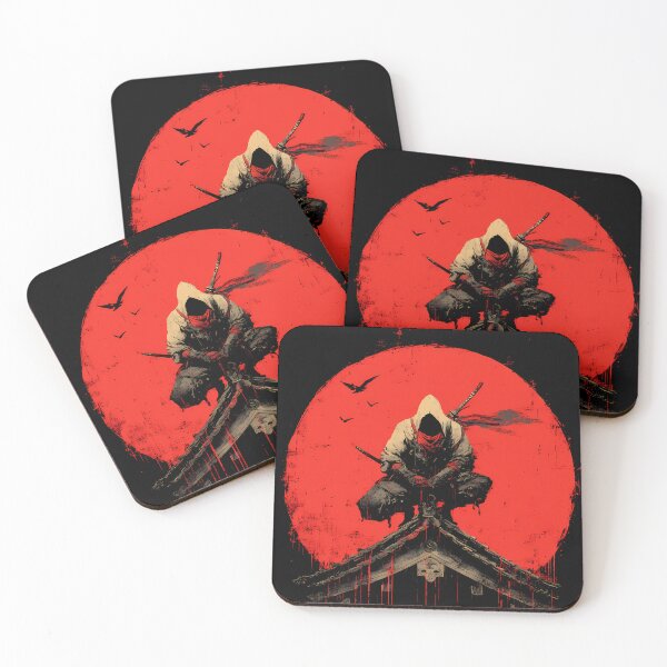 Item preview, Rooftop Ronin Vigil • Hooded Samurai Under Crimson Moon Anime Art designed and sold by NeonHorizon Studio.