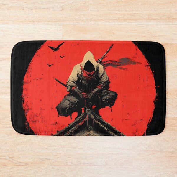Item preview, Rooftop Ronin Vigil • Hooded Samurai Under Crimson Moon Anime Art designed and sold by NeonHorizon Studio.