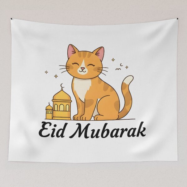 Item preview, Cute Ginger Cat Eid Mubarak Sticker - Kawaii Islamic Aesthetic designed and sold by blastercreation.