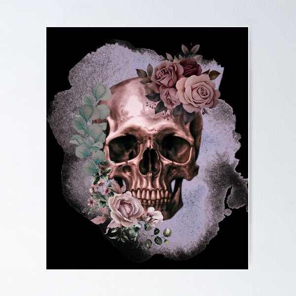 Artikelvorschau, Dunkles Totenkopf-Shirt mit Blumenmuster, Gothic-Alternative-Kunst-T-Shirt entworfen und verkauft von SKULLARTISTRY.