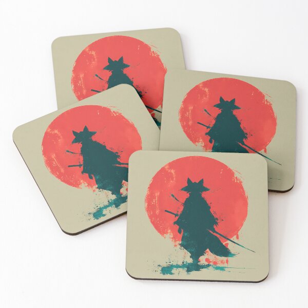 Item preview, Fox Ronin Shadow • Kitsune Samurai Silhouette with Red Sun Japanese Ink Style designed and sold by NeonHorizon Studio.