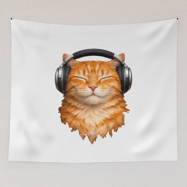 Item preview, Chilling Ginger Cat Wearing Headphones Music Art designed and sold by PrintAtelier.