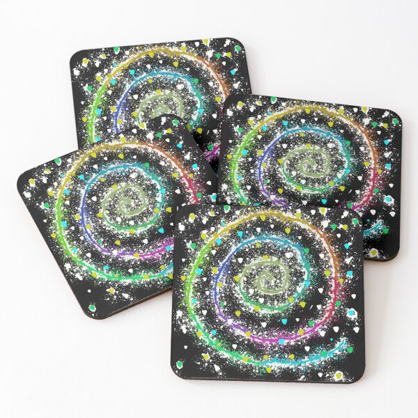 Item preview, Rainbow Confetti Spiral - Colorful Rings with White Splatter and Triangles on Black designed and sold by TheArtOfTreble.