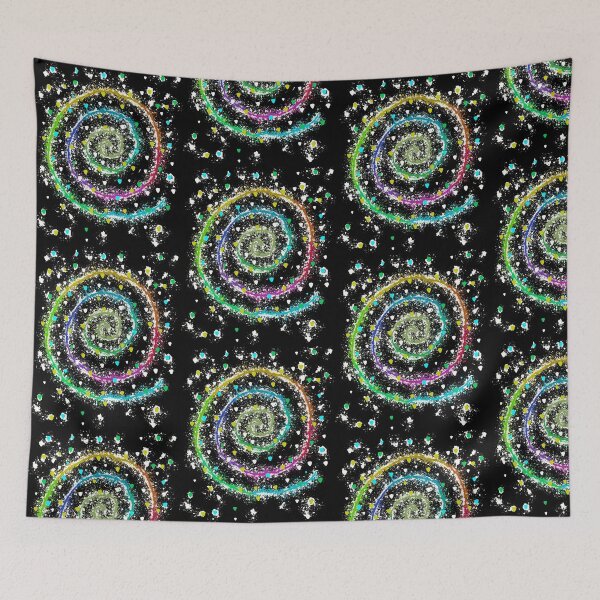 Item preview, Rainbow Confetti Spiral - Colorful Rings with White Splatter and Triangles on Black designed and sold by TheArtOfTreble.