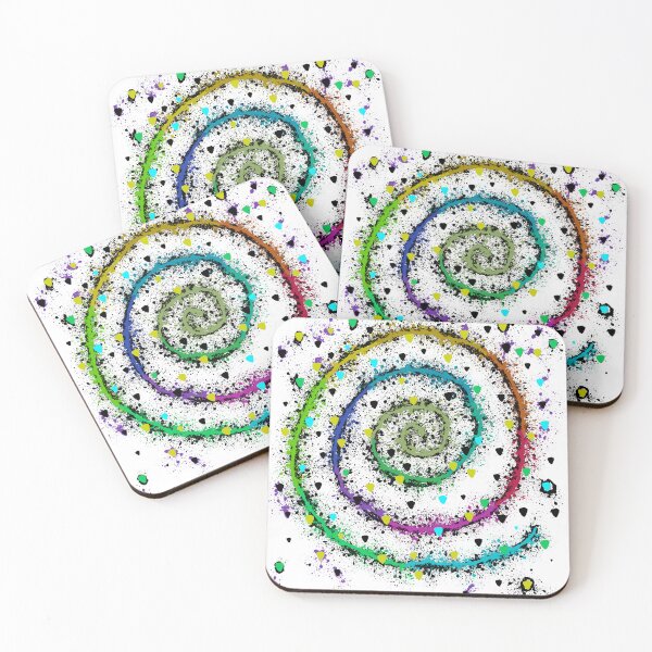 Item preview, Rainbow Confetti Chaos Spiral - Color Rings with Black Splatter and Triangles on White designed and sold by TheArtOfTreble.