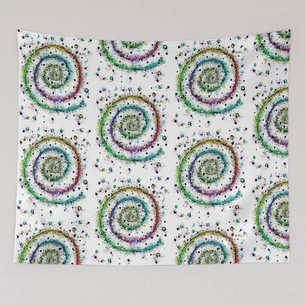 Item preview, Rainbow Confetti Chaos Spiral - Color Rings with Black Splatter and Triangles on White designed and sold by TheArtOfTreble.
