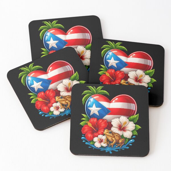 Item preview, Puerto Rican Heart Flag with Coqui & Maga Flowers designed and sold by DigiAngDesigns.