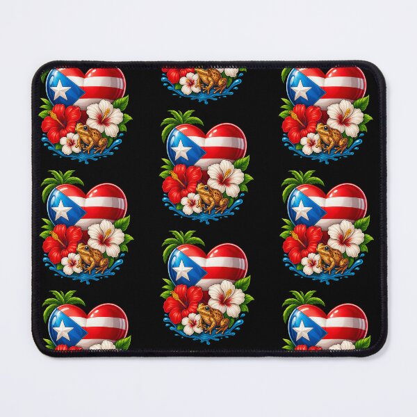 Item preview, Puerto Rican Heart Flag with Coqui & Maga Flowers designed and sold by DigiAngDesigns.