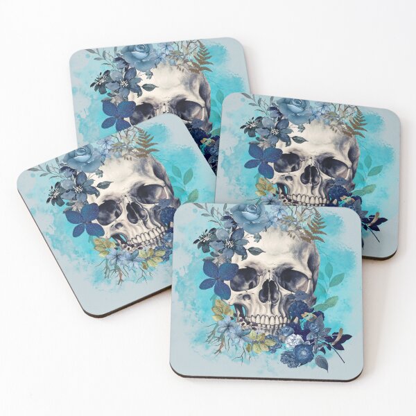 Item preview, Blue Dark Floral Skull T-Shirt Gothic Graphic Tee designed and sold by SKULLARTISTRY.