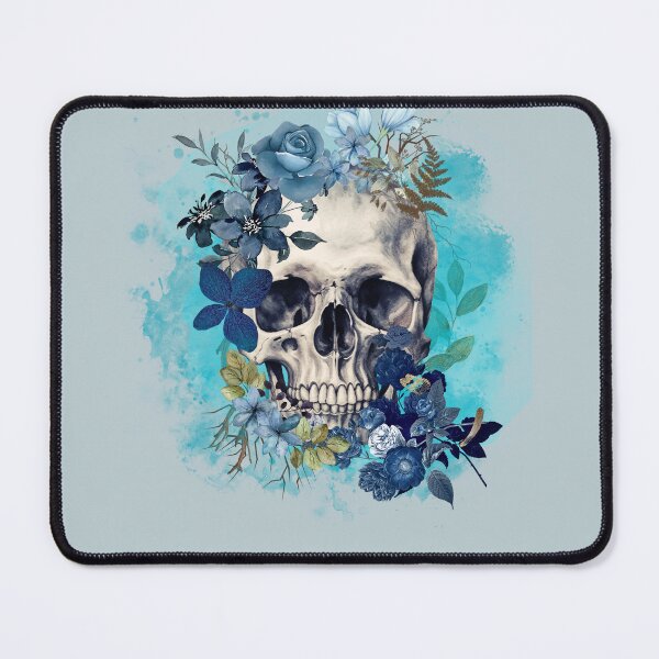 Item preview, Blue Dark Floral Skull T-Shirt Gothic Graphic Tee designed and sold by SKULLARTISTRY.