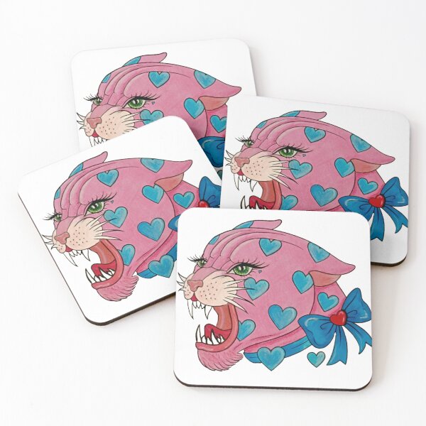 Item preview, Panther with Hearts – Pink Fierce Love Illustration designed and sold by Silvered-Wings.