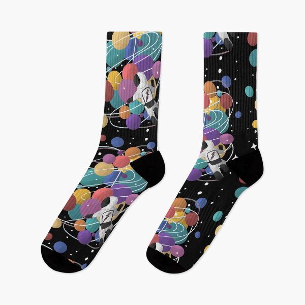 Item preview, Astronaut Orbiting Colorful Orbs on Black - Retro Cosmic Space Adventure designed and sold by TheArtOfTreble.