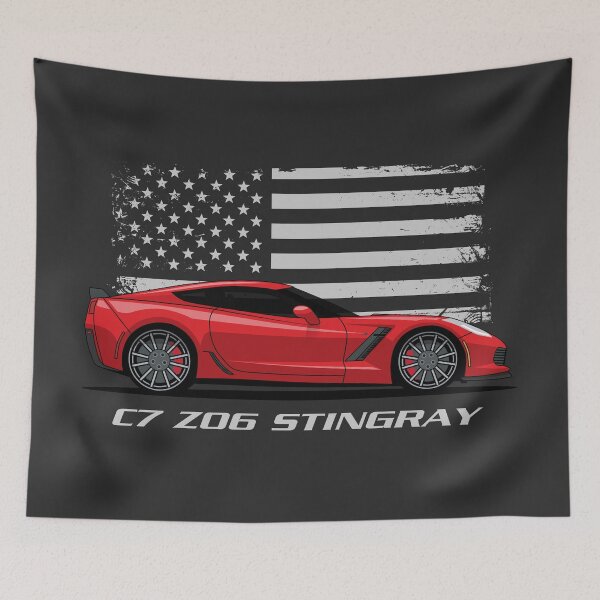 Item preview, Red Chevy Corvette C7 Z06 Flag Illustration designed and sold by blackdogshop.