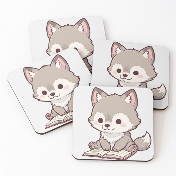 Item preview, Adorable Wolf Pup Reading a Book - Cute Animal Illustration designed and sold by soletstudio.