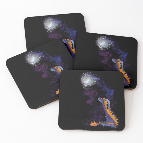 Item preview, Dragon Gazing at Moon - Cosmic Purple Nebula Splatter Fantasy designed and sold by TheArtOfTreble.