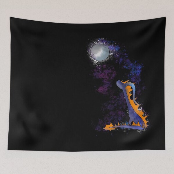 Item preview, Dragon Gazing at Moon - Cosmic Purple Nebula Splatter Fantasy designed and sold by TheArtOfTreble.