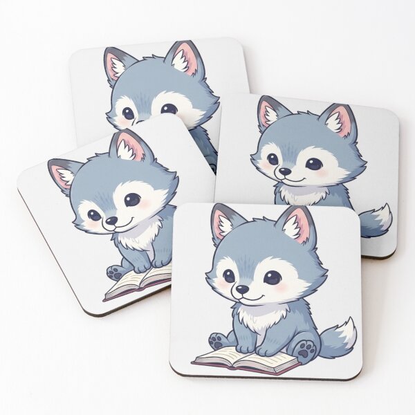Item preview, Adorable Wolf Pup Reading - Cute Illustrated Wolf Art for Animal Lovers designed and sold by soletstudio.