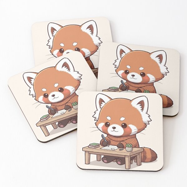 Item preview, Adorable Red Panda Writing at Desk – Cute Kawaii Animal Study Illustration designed and sold by soletstudio.