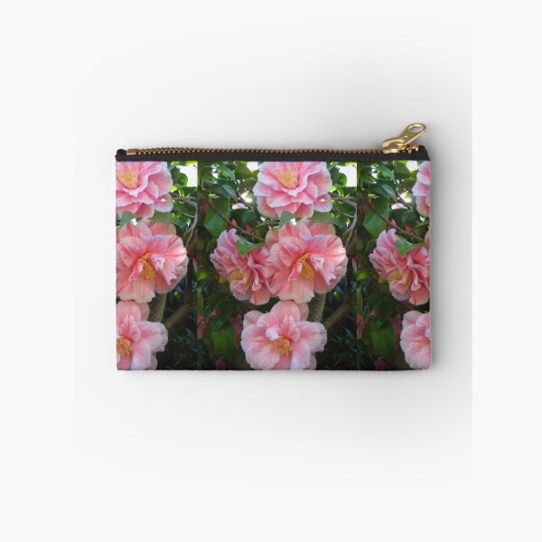 Item preview, Variegated Pink and White Herme Camellia Blossoms Dancing on the Tree designed and sold by JoyousArt4u.