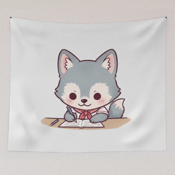 Item preview, Cute Kawaii Wolf Studying – Adorable School Aesthetic Illustration designed and sold by soletstudio.