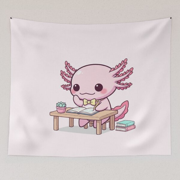 Item preview, Cute Kawaii Axolotl Studying – Pastel Pink Study Buddy Illustration designed and sold by soletstudio.