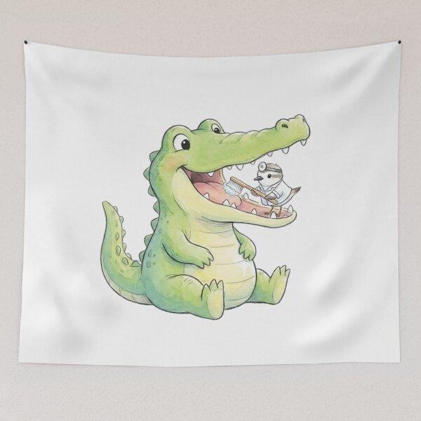 Item preview, ​Cute Crocodile and Dentist Bird - Pediatric Dental Watercolor designed and sold by DrToothStudio.