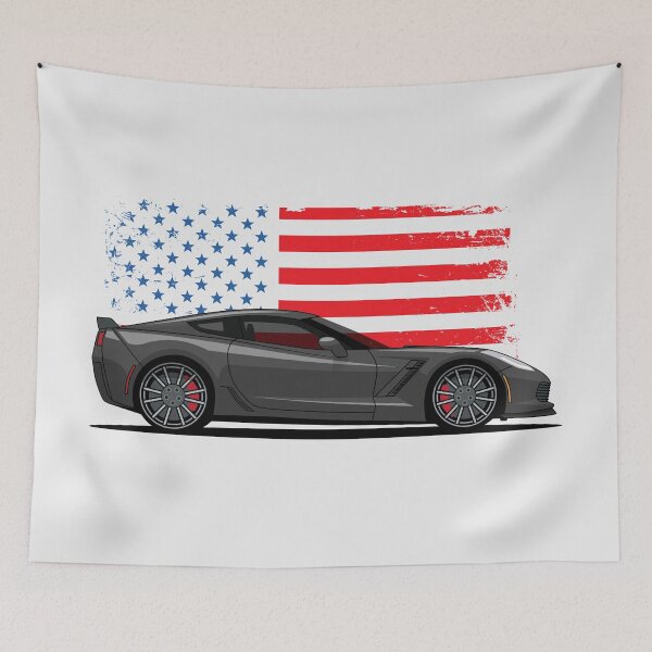 Item preview, Black Chevy Corvette C7 Z06 Flag Illustration designed and sold by blackdogshop.