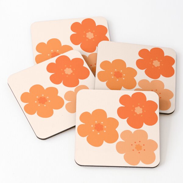 Item preview, 60's 70's Retro Scandinavian Flowers in Bright Orange on Cream designed and sold by MellowCat.