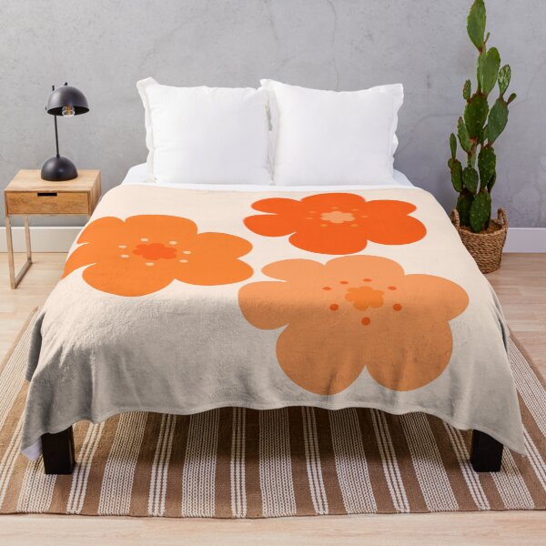Item preview, 60's 70's Retro Scandinavian Flowers in Bright Orange on Cream designed and sold by MellowCat.