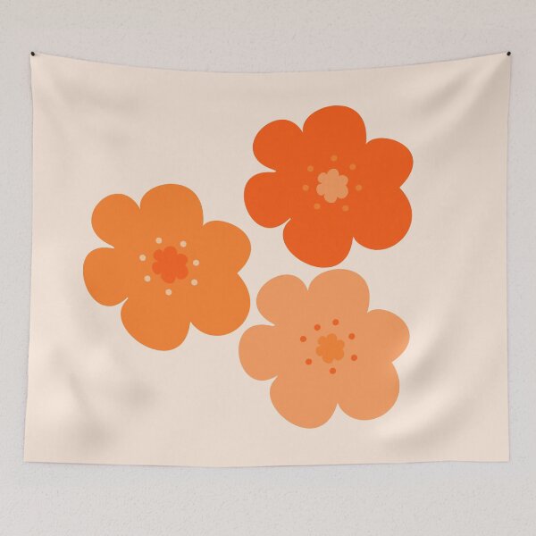 Item preview, 60's 70's Retro Scandinavian Flowers in Bright Orange on Cream designed and sold by MellowCat.
