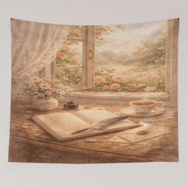 Item preview, Sunlit Writing Nook – Rose Garden Letters Victorian Cottagecore Art designed and sold by ArtFreshStudio.