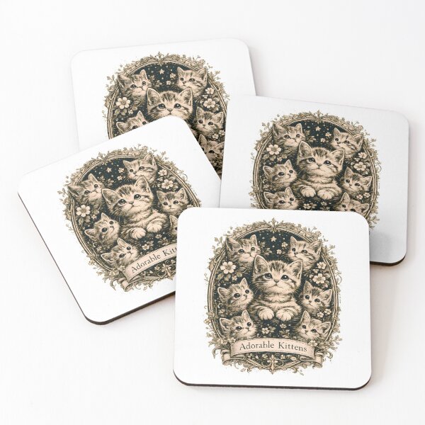 Item preview, Adorable Kittens in Ornate Vintage Floral Frame Illustration designed and sold by designleon19.