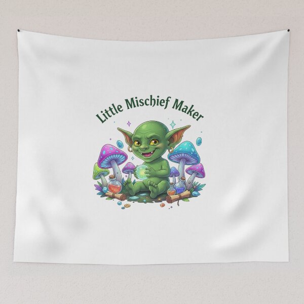 Item preview, Little Mischief Maker Cute Goblin Fantasy Illustration – Magical Mushroom Art designed and sold by YK SHOP.