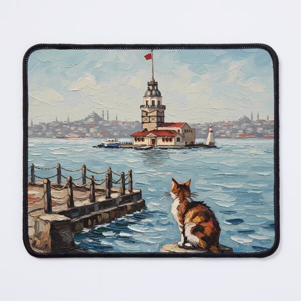 Item preview, Istanbul Maiden's Tower & Cat View - Oil Painting Art designed and sold by Ascend777.